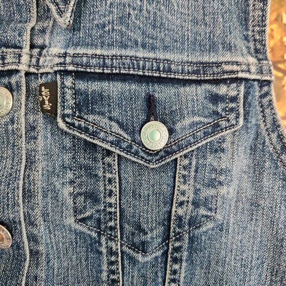 Levi's Jean Vest Jacket Girls Small Button Up Collar Silver Label - Picture 4 of 11
